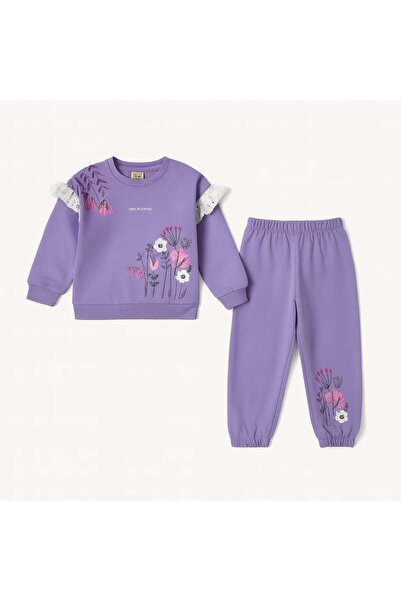 gigigiyim Floral Embroidered Girls' Suit with Lace Detail on the Sleeves