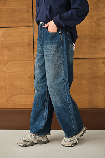 LOCCO Blugi model baggy pentru femei, albastru închis