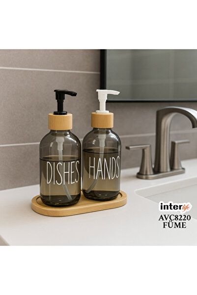 İnterlife Dozator de săpun lichid colorat din sticlă de 550 ml cu suport din ...