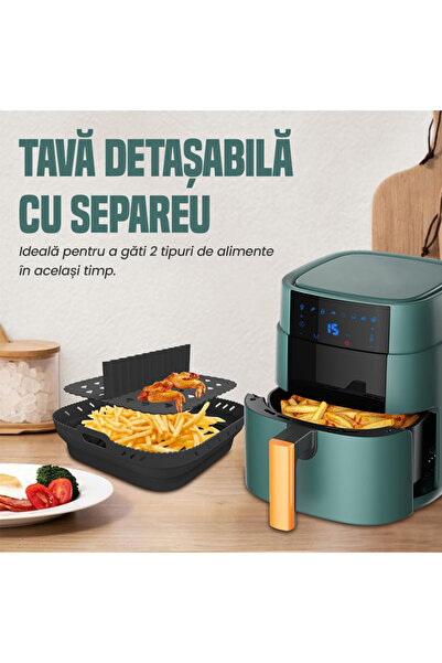 NEXTLY Silicone AirFryer & Oven Baking Tray, Reusable, Detachable Divider, Foldable, Non-Stick, Black