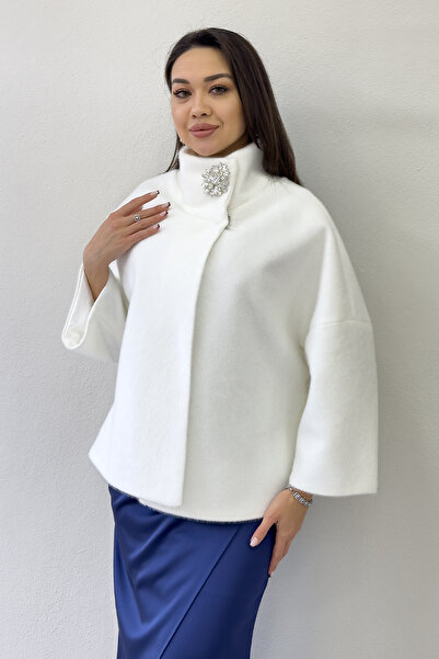 the ZKS Women's Mock Neck Stone Detailed Evening Dress Black, White