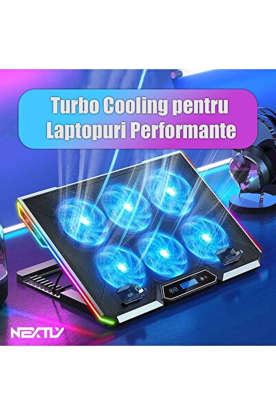 NEXTLY Advanced RGB Laptop Cooling Hub with Adjustable Fans & Phone Cradle for 18" Notebooks