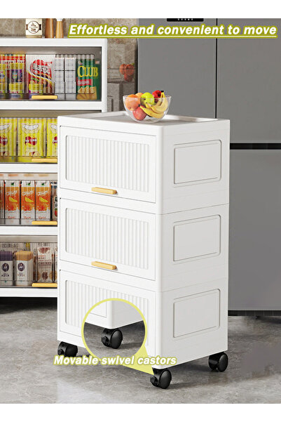 Generic 4-Tier Plastic Storage Cabinet with Handles, Magnetic Flip Doors & Wheels, 52cm Wide