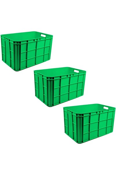 Ethic Solutions 3pcs Plastic Fish/Multipurpose Crate Box 600×400×350mm 67L Green
