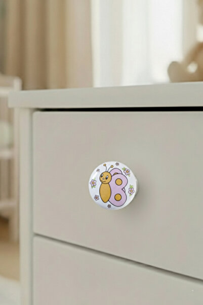 MegaVitrin Porcelain Butterfly Patterned Children's Room Furniture Handle Ceramic Drawer Cabinet Knob (50 mm Large Size)