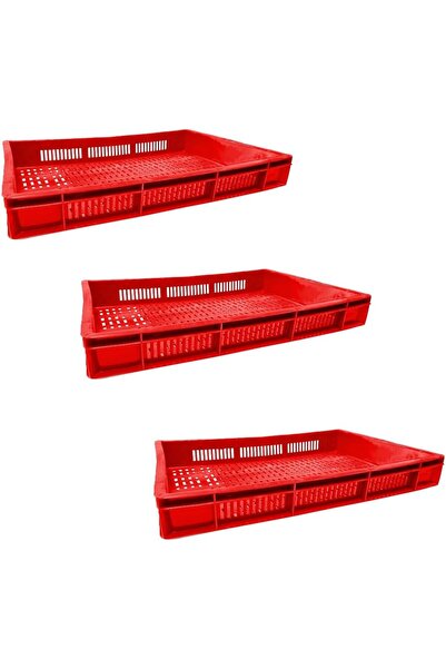 Ethic Solutions 3 قطع من صناديق بلاستيكية للطعام ذات تهوية 600×400×80 مم 19 لترًا أحمر