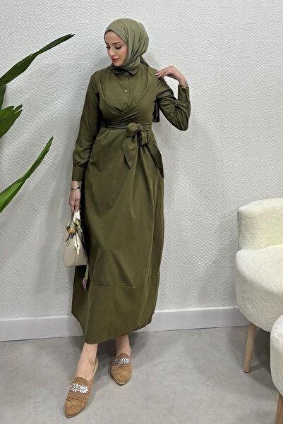 Tesettür Diyarı Γυναικείο πουκάμισο με γιακά με λεπτομέρεια φόρεμα