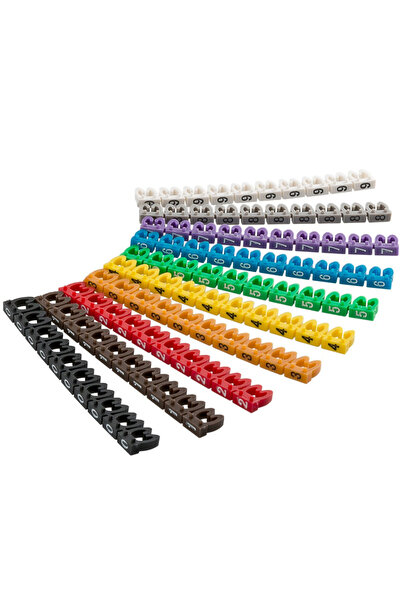 zola Set of 100 cable markers, number range 0-9, compatible with 3-4 mm cables, multi-colored