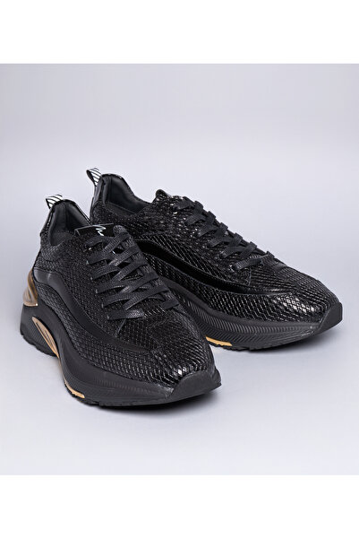 MARCOMEN Erkek Deri Altın Detaylı Sneaker Siyah