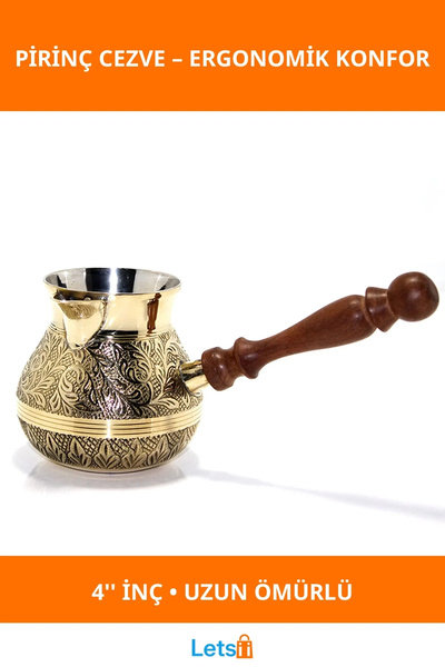Letsii إبريق قهوة أنيق من النحاس بمقبض خشبي مريح، إبريق قهوة مقاس 4 بوصات