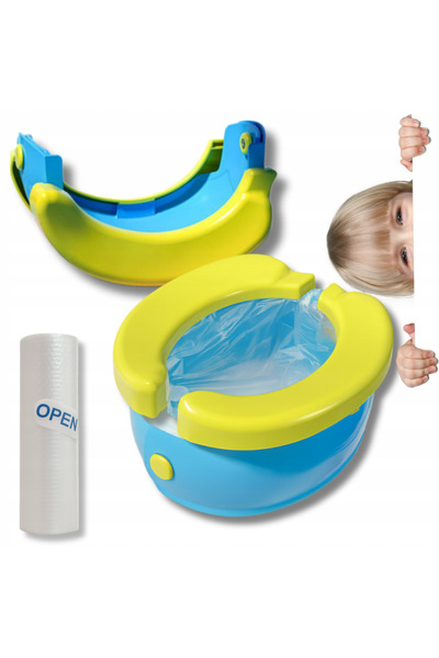 zola Foldable potty for children, cover and bags, compact, ergonomic shape, 20×21×10 cm, blue/yellow