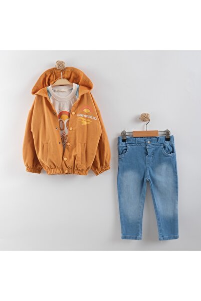 BİSCOİ Babybiscoi Sunny Cappadocia Badili Hooded Piece Set with Snap Fasteners on the Front and Jeans
