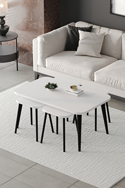 ED Efelez Design Zigon ve Orta Sehpa 5'li Takım , Metal Ayaklı , Roma 4+1 Seh...