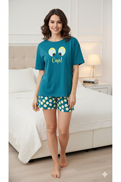 MODA Σετ πιτζάμες Vienetta Turquoise με κοντό σορτς