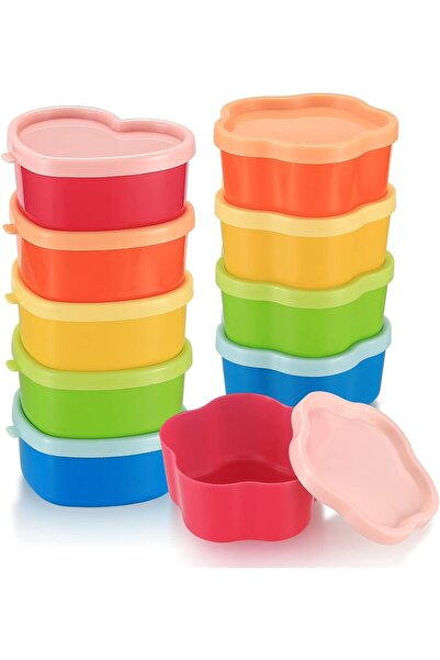 NALACAL عبوة من 10 حاويات صغيرة لتخزين الطعام - زهرة وقلب، قابلة للتكديس، آمنة للاستخدام في الفريزر، مزودة بغطاء بمشبك