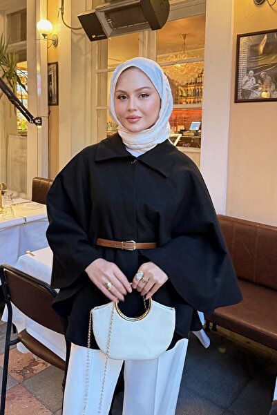 LOCCO Γυναικεία ζώνη με λεπτομέρειες Poncho Μαύρο