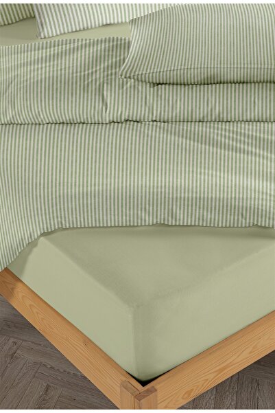 Monolisse Striped %100 Cotton Ranforce Yezra Green Yarn Dyed Duvet Cover Set Single - 160X220 cm