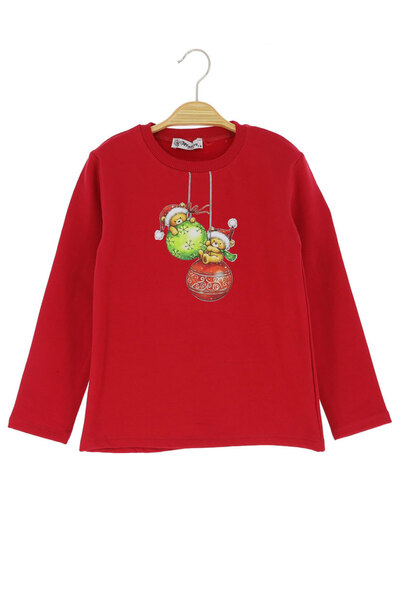 CRASSİ Girl's Blouse Teddy Bear Printed Christmas Winter Fleece-Lined