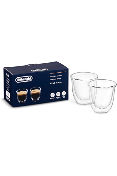 De'Longhi Double-Wall Thermo Espresso Glasses, Set of 2, Clear