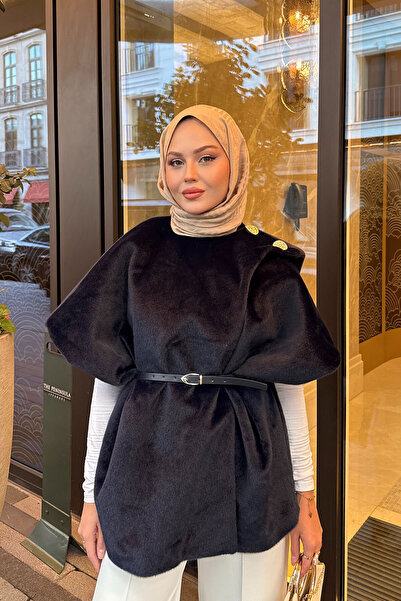 LOCCO Дамска шалчеста жилетка с колан, тъмно синя