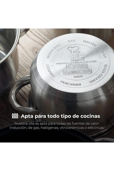 Generic Alexander Stockpot 32×25 cm, 20 L, Stainless Steel with Glass Lid, 5-Layer Base - Rinberg