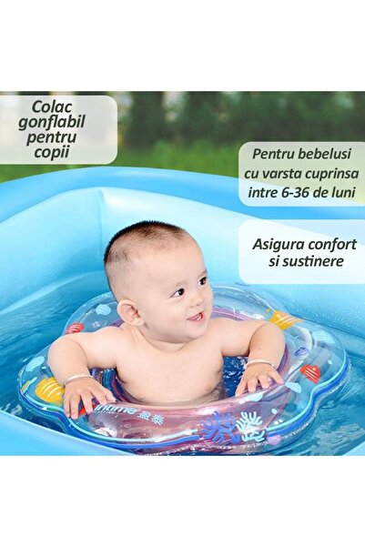 NEXTLY Colac de înot gonflabil pentru bebeluși cu scaun de siguranță, camere duble de aer, albastru, vârste 6-36 de luni