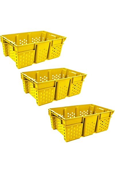 Ethic Solutions 3pcs Plastic Date Crate Box 580×380×220mm 49L Heavy Duty Yellow