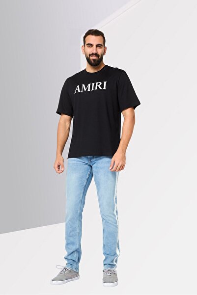 Amiri Men Crew Neck Short Sleeve Brand Logo T-Shirt, Black