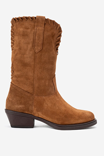 Dericlub Women's Vintage Short Heel Cowboy Boot Real Suede Leather Rg 3521 Tütün