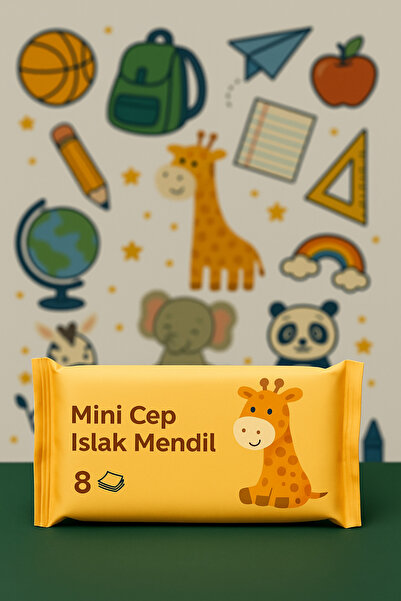 Tuppee Zürafa Desenli Mini Islak Mendil 1 Adet • 8’li Cep Boy • Çocuklar İçin...