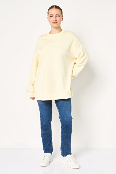 DeFacto Modest By Women Crew Neck Long Sleeve Graphic Print Sweatshirt, Yellow