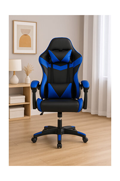 Optim Solution Scaun de birou pentru gaming, ergonomic, cu suport lombar și tetieră, 114-123x55x50 cm, negru și albastru