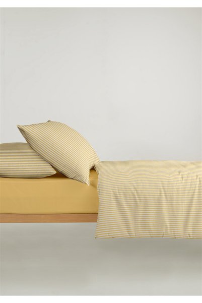 Monolisse Set de lenjerie de pat cu dungi bumbac 100% Ranforce Yezra, galben vopsit cu fire, pentru o persoană - 160x220 cm