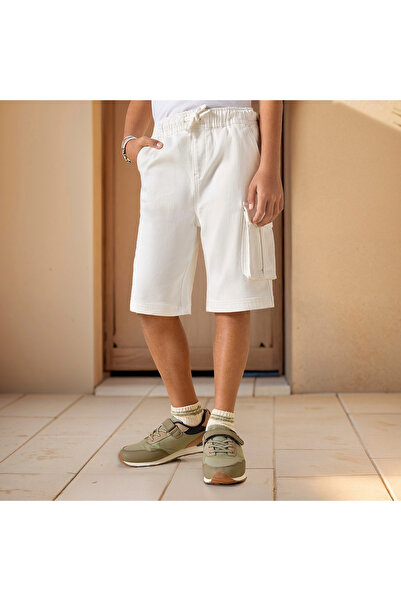 Juniors Solid Cargo Shorts with Drawstring Closure