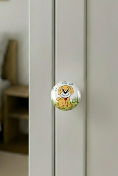 MegaVitrin Porcelain Dog Patterned Children's Room Furniture Handle Ceramic Drawer Cabinet Knob (50 mm Large Size)