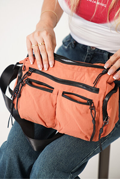 Solo Bag Women's Orange Multi-Compartment Waterproof Crinkle Casual Crossbody Bag