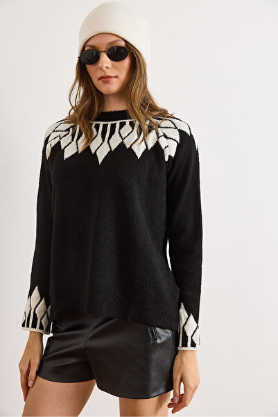 Olalook Women's Black Collar Cuff Detailed Knitwear Sweater Kzk-19001023