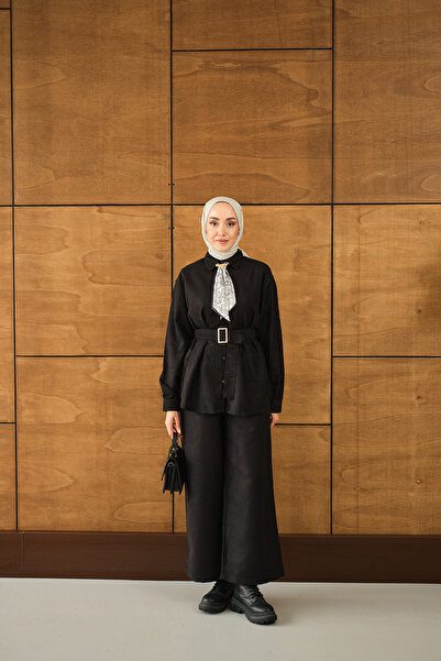 LOCCO Γυναικείο Σετ Πουκάμισο με Κασκόλ Μαύρο