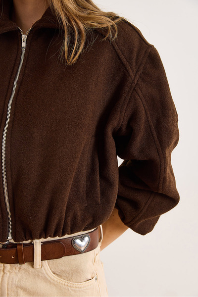 Olalook Γυναικείο παλτό με επένδυση από καφέ καστανό με τσέπες KBN-19000022