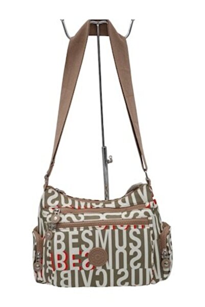 OEM Γυναικεία Τσάντα Χιαστί N-52, 27x20x10 cm, Διαχωριζόμενη, Ελαφριά - Μπεζ Γράμματα