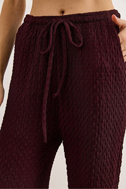 Olalook Women's Plum Pocketed Elastic Waist Textured Palazzo Pants Pnt-19000377