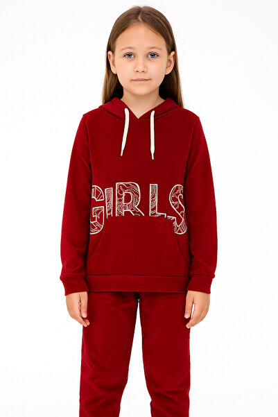 Yalçınoğlu Kids Girl's Hooded Tracksuit Set (Sweatshirt + Bottom) I Lettered Tracksuit Set Flexible Seasonal