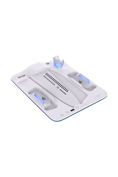 FIXED PS5 Stand, for Pro/Slim, Charges 2 Controllers, Headphone Support, RGB LED, White/Black