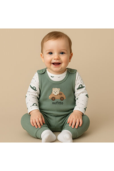 NAFİTTO Erkek Bebek Arabalı Badili Çoraplı 3'lü Tulum Seti Zıbın, Tulum, Çora...