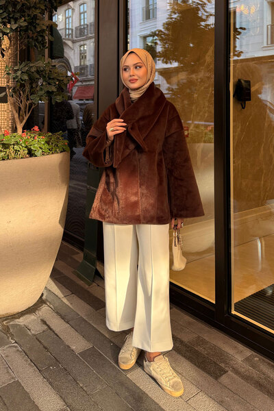 LOCCO Дамско яке с подплата от флийс и шалов яка, кафяво