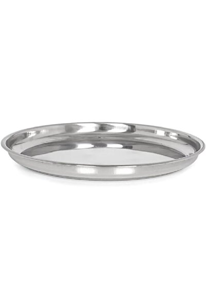 Generic Large Round Stainless Steel Serving Tray, Silver, 50 cm Diameter, 1 Piece