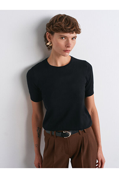 Dilvin 10779 Bisiklet Yaka Kısa Kollu Triko Bluz