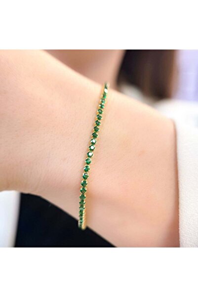 Bijuteria SORELLY Brățară tenis din argint placată cu aur de 18k cu pietre verzi