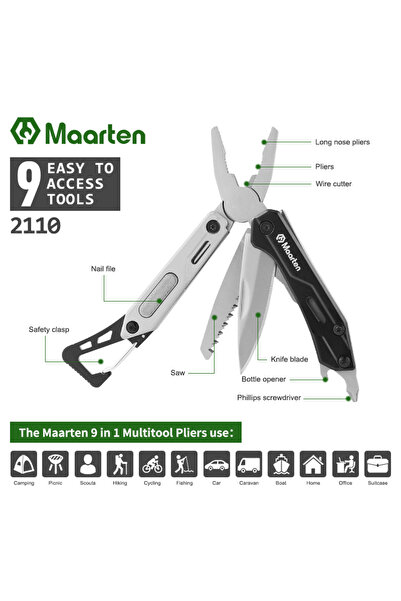Choice Maarten Multi-Tool, 9-In-1 Stainless Steel Multi-Tool Pocket Knife With Screwdriver, Multi-Tool P...