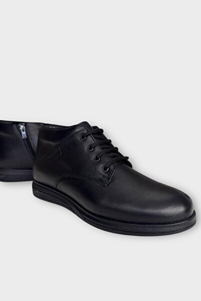 Liger Чоловічі черевики з натуральної шкіри, нековзною гумовою підошвою та блискавкою, ЧОРНІ